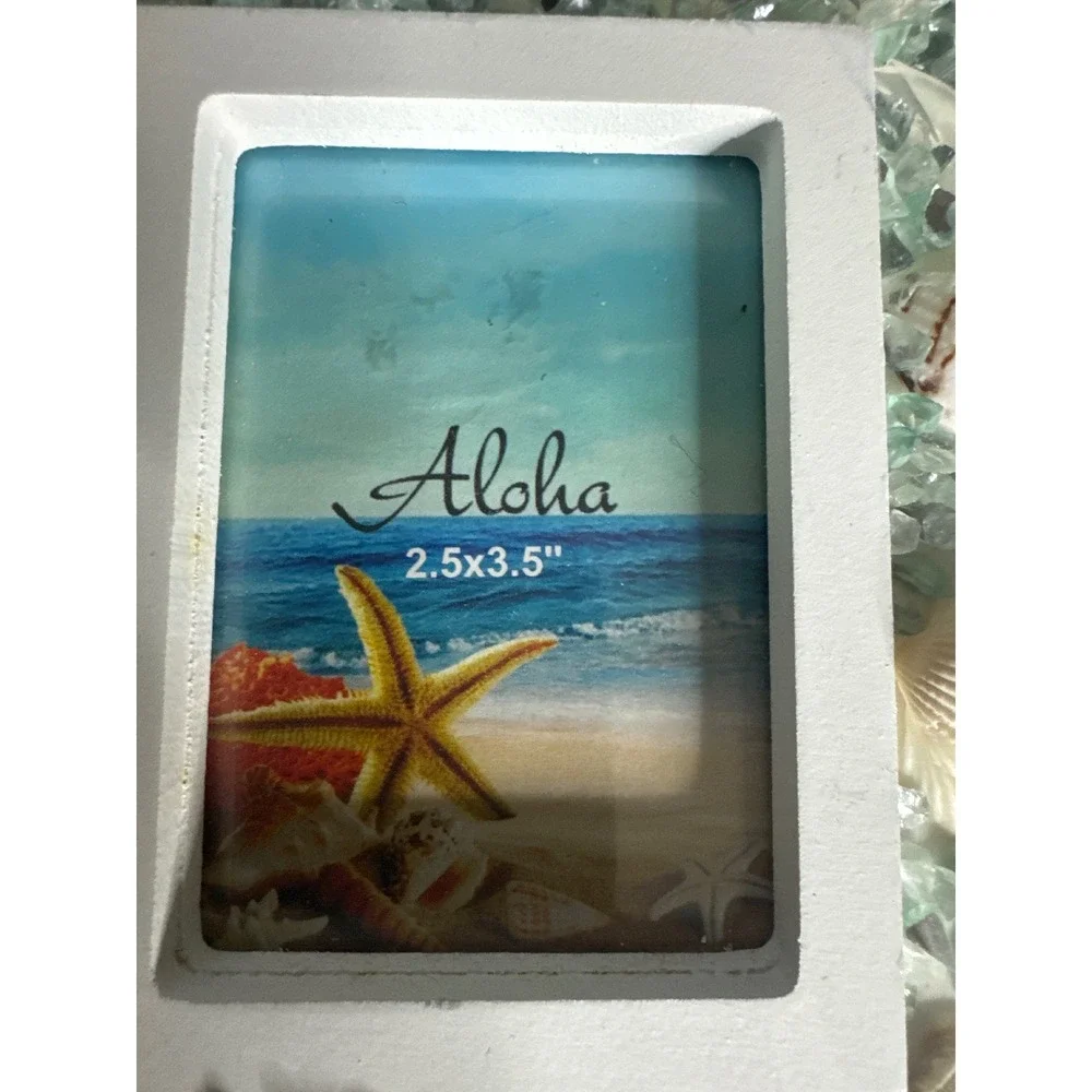 Hawaii Surfboard Seashell Sea Glass Picture Frame Chiefly Co H-403 White 2.5x3.5